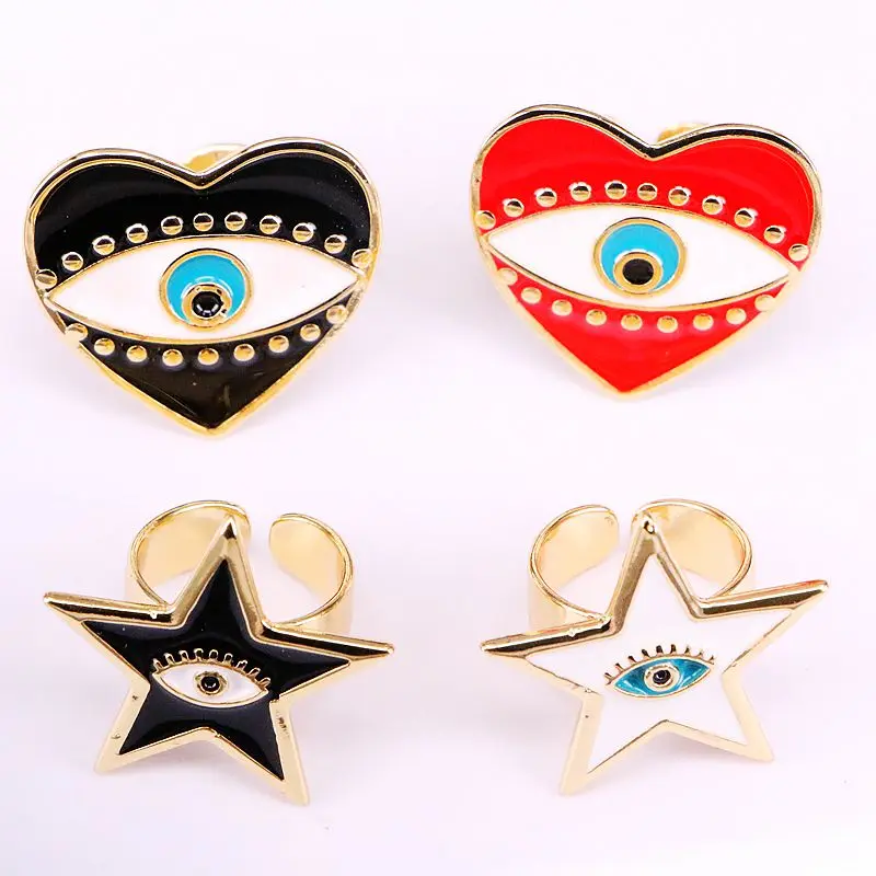 

5PCS, Enamel Turkish Ring Adjustable Open Band Women Rings Gold Color Eye Engagement Exaggerated Fashion Jewelry