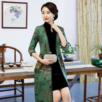 

Oversize 3XL-5XL Print Chinese Women Aodai Dress Flower Velour Qipao Evening Party Gown Sexy Twinset Cheongsam Vestidos Suit