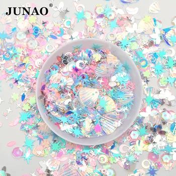 

JUNAO 10g Mix Color Size Korea Blue Glitter Sequins Flakes Paillette Face Nail Art Decoration PVC Sequins Stickers for Crafts