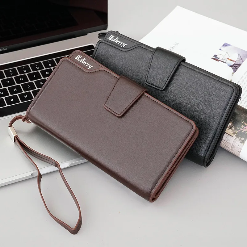 

HUGWISER Korean Version of Men Long Wallet Youth Wallet Fashion Multi-card Multi-functional Large Capacity Handbag Pure Color PU