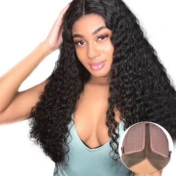 

Deep Wave 13*1 T Part Lace Wig Human Hair wigs For Black Women Remy Glueless 180 Density Human Hair wig Natural Black Color