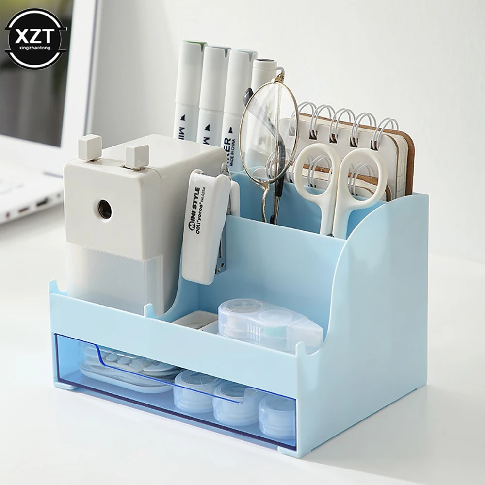 Stationery Organizer Desktop Organizer Large Capacity Desk Accessories Pen Holder With Drawer Pencil Storage Box School Office