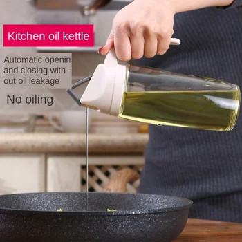 

Household Automatic Opening And Closing Oil Pot Kitchen Multi-purpose Transparent Dust-proof And Leakage-proof Glass Oil Bottle