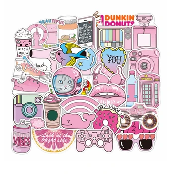 

50pcs Pack Cartoon Pink Cute Girls Stickers things Waterproof PVC Luggage Laptop Skateboard Car Motorcycle hydro flask Stickers