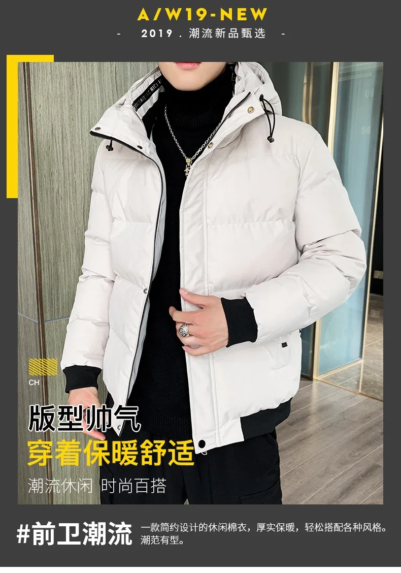 19 Years Autumn And Winter Men's New Style Thick Cotton-padded Clothes Korean-style Slim Fit Handsome Hooded Cotton-padded Jacke