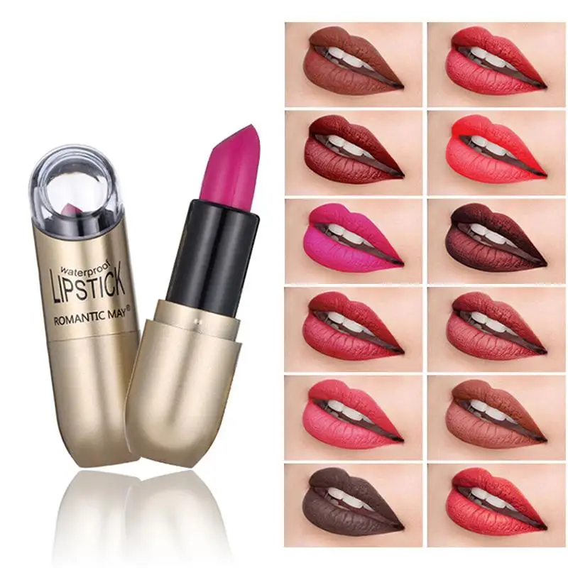 

11 Colors New Matte Gold Tube Waterproof Lipstick Lasting Non-stick Cup Does Not Fade Waterproof Brand Makeup Nude Lip Balm