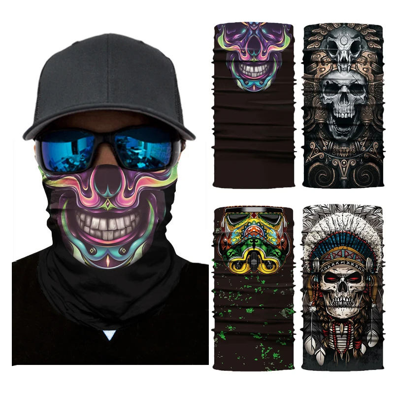 3D Seamless Balaclava Magic Scarf Neck Face Mask Ghost Skull Skeleton Head Bandana Shield Headband Headwear Bandanas Men Bicycle |