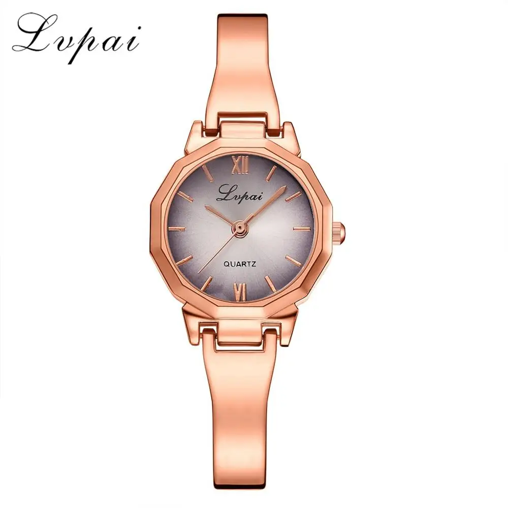 Rose Grey Бренд Lvpai Кварцевые часы Женские роскошное Золотое и Серебряное наручные часы Женские Простые Кристальные часы браслет женские часы подарки - Цвет: Rose Grey