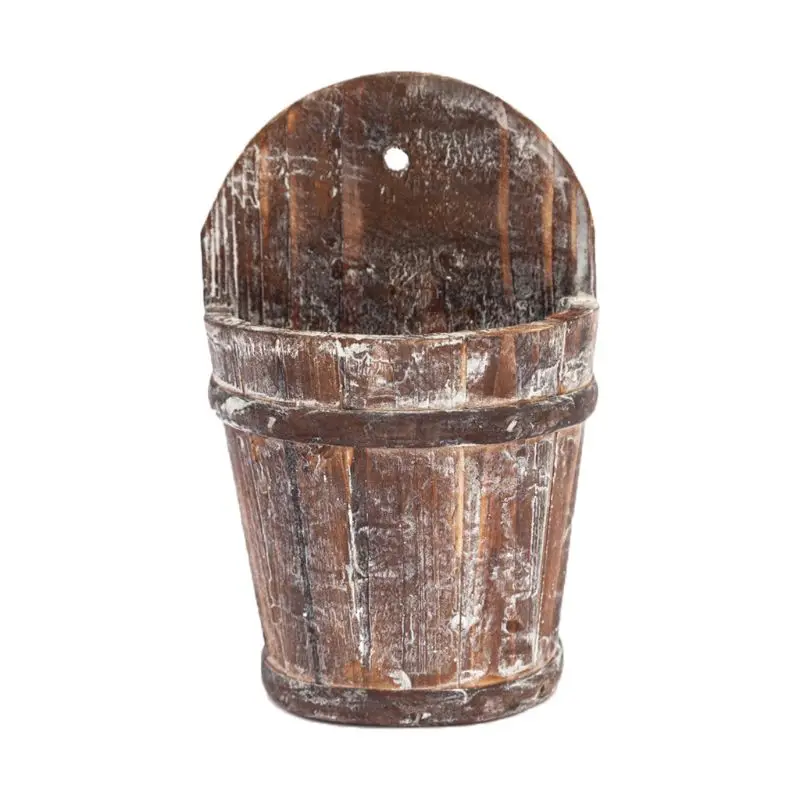 

2020 New Retro Wooden Flower Pot Succulent Plants Barrel Wall Hanging Planter Home Garden
