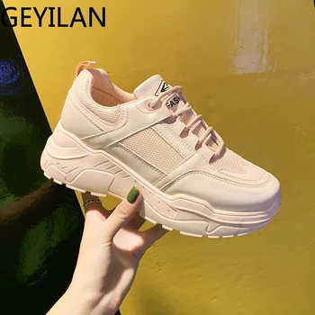 

Platform Chunky Sneakers Women Shoes Breathable Fashion Lace Up Pink Tenis Feminino Mesh Ladies Shoes Woman Basket Femme U21-42