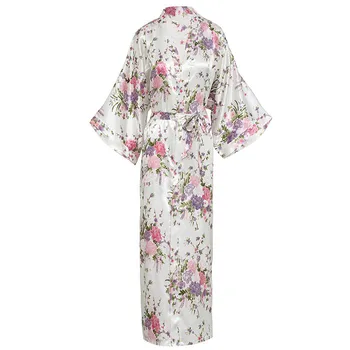 

Print Flower Sleepwear For Female Kimono Bathrobe Gown With Belt Home Dressing Gown 3/4 Sleeve Bride Bridesmaid Wedding Robe