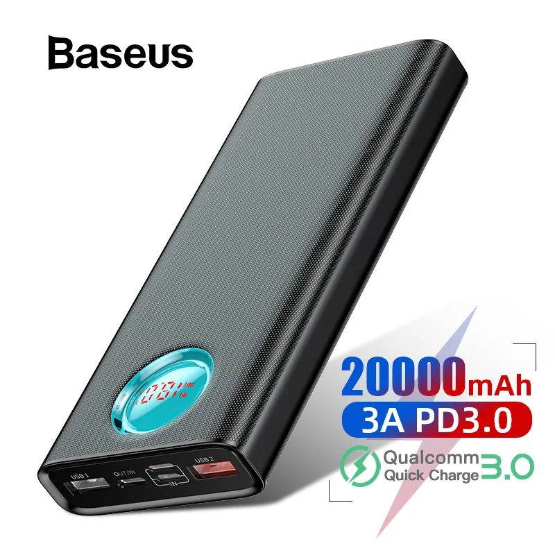 Baratos Banco de energía Baseus 20000mAh carga rápida 3,0 PD carga rápida Powerbank cargador de batería externa portátil Poverbank para Xiaomi