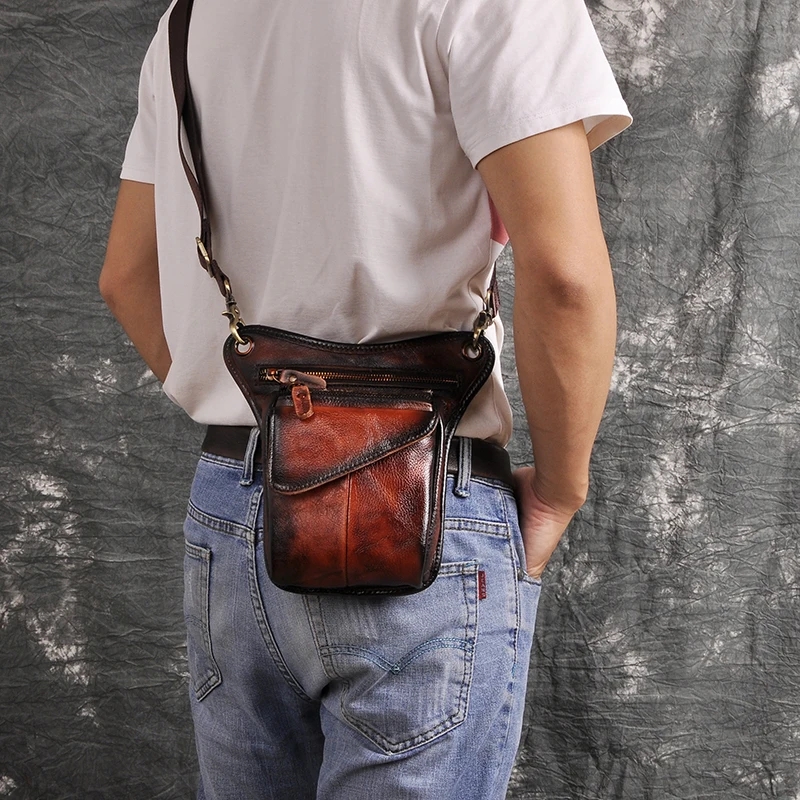 Натуральная кожа Мужская многофункциональная дизайнерская Повседневная сумка-мессенджер на одно плечо, модная поясная сумка на пояс, сумка на ногу 211-3