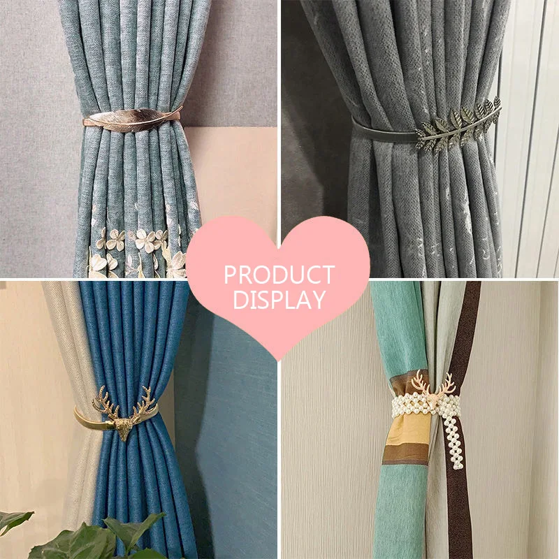 ⚡️Metal Curtain Clip Tieback Buckle Clips Curtain Holders Golden Silver Color Leaves Bow Elk Buckle Tie Back Curtain Accessories