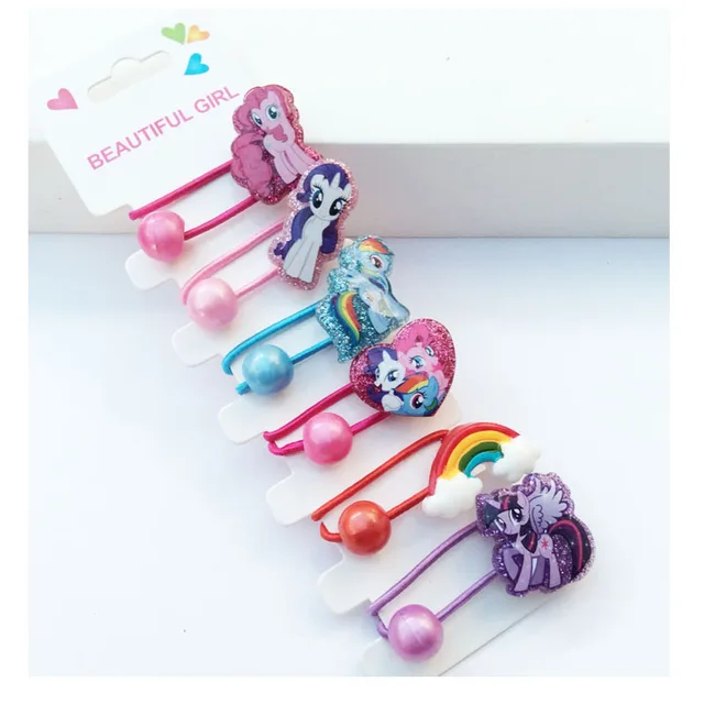 6 Pcs My Little Pony Hair Rope Hair Clip Child Girl Cartoon Cut Cartoon Resin Rainbow Baby Hair Accessories 6 hair ropes