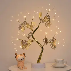Lampe LED de Table féerique en forme d'arbre pour noël, ambiance féerique, luminaire décoratif d'intérieur, idéal pour une chambre à coucher, une fête, le nouvel an ou les vacances, USB/batterie 