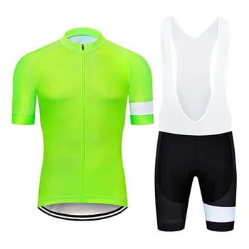 

Men's Cycling Jersey Bib Shorts Green Sets Short Sleeve Mountain Clothing with 9D Gel Padded MTB Riding Clothing kit