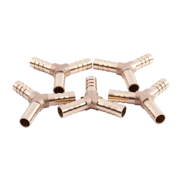 

5pcs 8mm 3 Ways Y-Piece Brass Air Gas Hose Barb Connector Tube Coupler