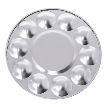 

Aluminum Round Oil Painting Palette Nail Art Color Mixing Plate With 10 Grooves