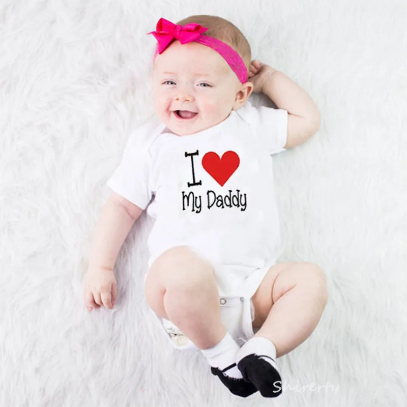 Family Matching Outfits Father Daughter Look Tshirt I Love My Daughter/Daddy Summer Cotton Daddy Baby Romper Matching Clothes 4