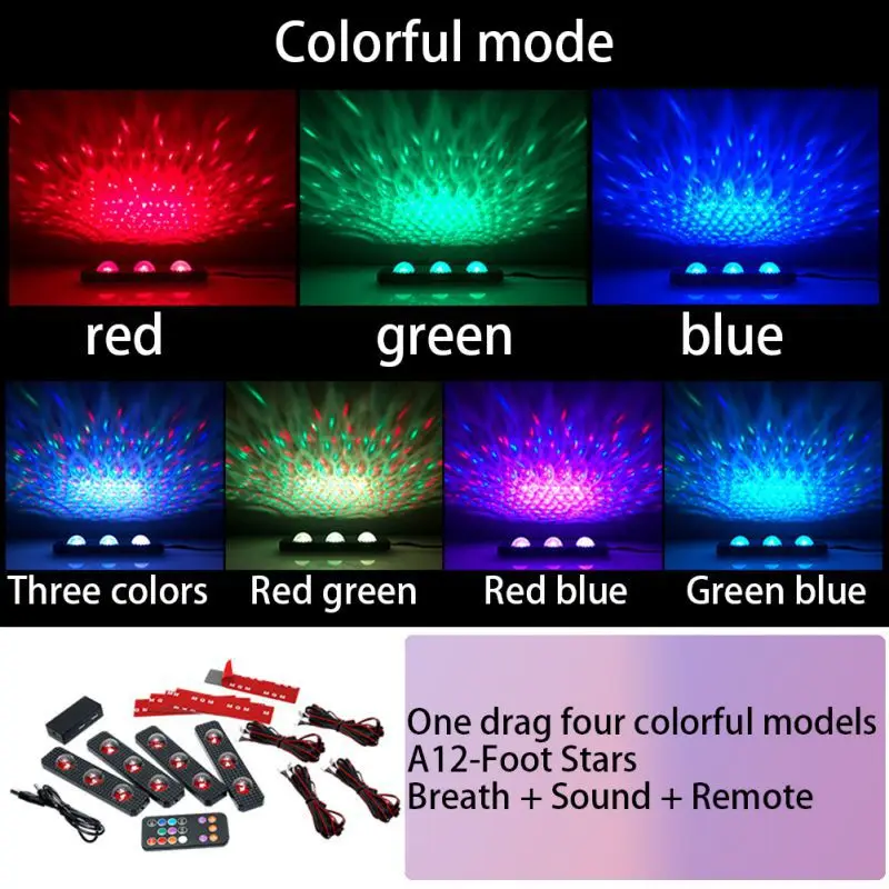 Новинка, 7 цветов, USB светодиодный RGB Авто декоративный светильник, автомобильный светильник для окружающей среды, Звездный светильник, интерьерный неоновый светильник, музыкальный голосовой контроль