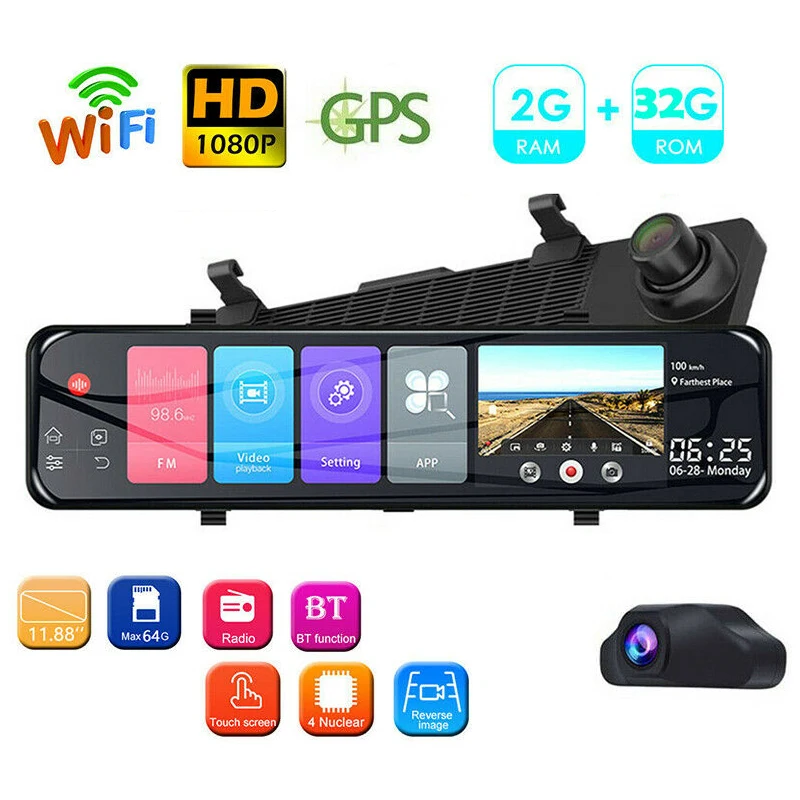 11 88 ''IPS Автомобильный видеорегистратор камера Android 8 1 4G WIFI FHD 1080P с двумя