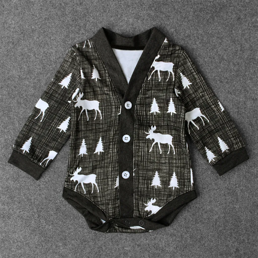 Children's Christmas Clothes Christmas tree Elk Loose Coat Button V collar Fashion Cartoon Long Sleeve Single-breasted Baby Boy