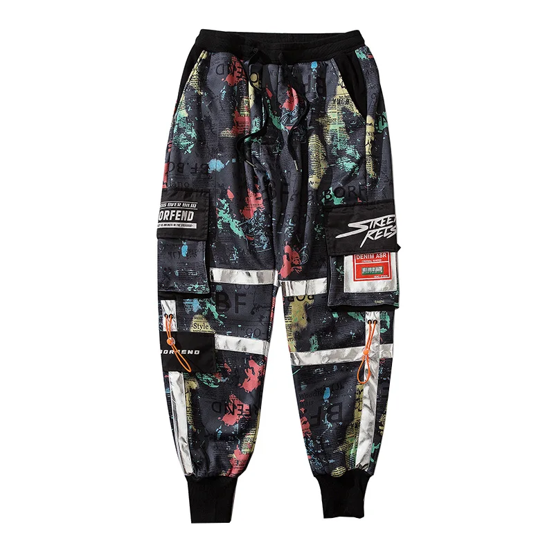 black Men Patchwork Pocket Cargo Pants Contrast Color Harem Joggers Pants Harajuku Sweatpant Hip Hop Trousers Casual Men Streetwear - Цвет: black