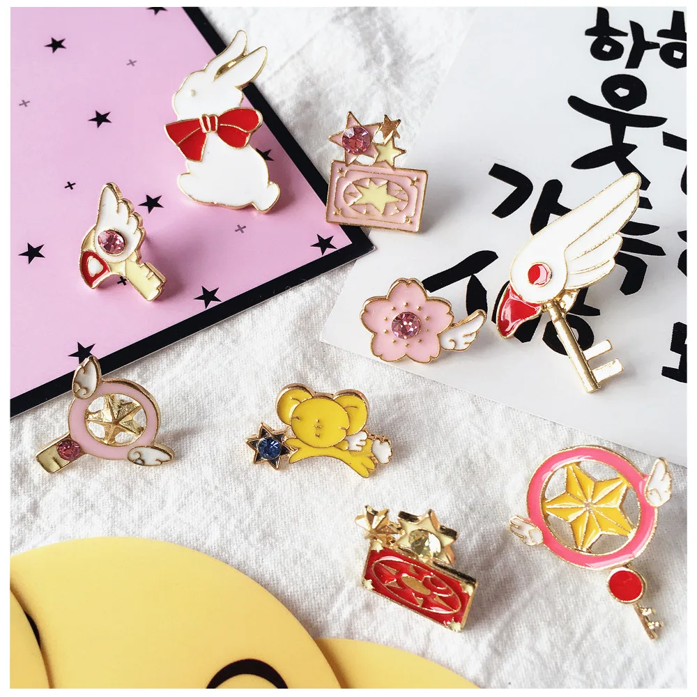 Japanese and Korean Harajuku Girls Magic Wand Dripping oil Brooch flower Cartoon badge ornament Cute girl pin up child gift | Украшения и