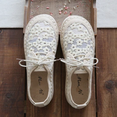 Retro literary mesh breathable lace fisherman women's shoes flat casual sandals Sen fashion white shoes