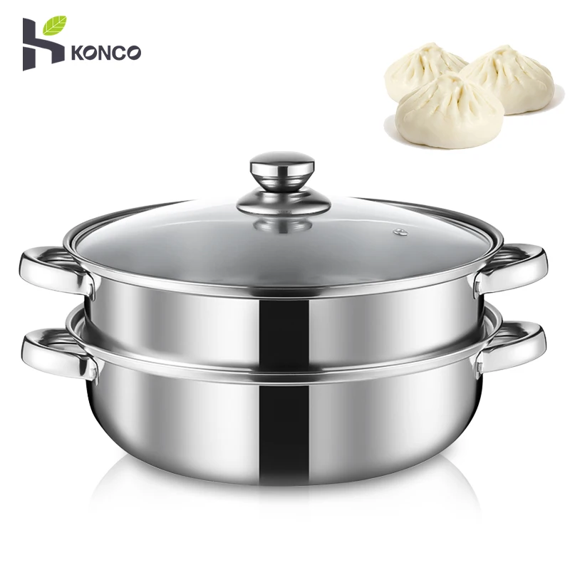 Konco Stainless Steel Steamer Gas Induction Cooker Soup Steamboat Pot 1/2 Toer Transparent Glass Lid Kitchen Cookware | Дом и сад