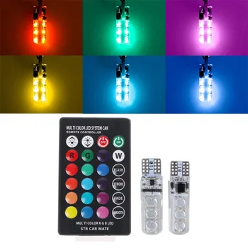 

12V T10 5050 RGB Multi-color LED Signal Lamp Reading Wedge Side Light Car Interior Decorative Lights with Remote Control