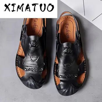 

New Male Shoes Genuine Leather Men Sandals Summer Shoes Beach Sandals Men Fashion Outdoor Casual Shoes Hollow Slippers