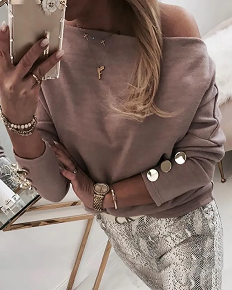 Осенне зимняя Новинка 2019 года блузка с длинными рукавами и пуговицами летучая