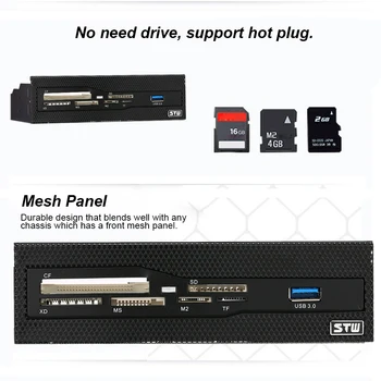 

Media Dashboard PC Front Panel All In 1 Card Readers Support CF XD MS M2 TF SD 5.25 front panel USB 3.0 Internal Card Reader