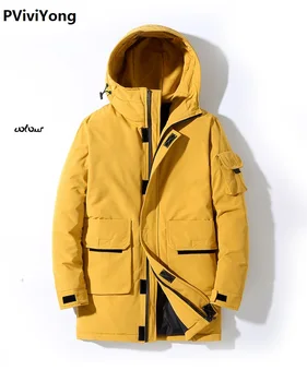 

PViviYong 2019 Winter high quality white duck down hooded jackets men's down jackets, long lovers coat parkas men 102