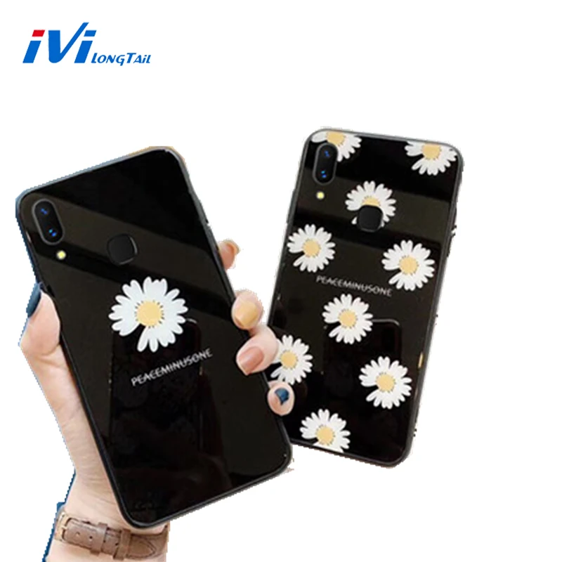 iviLongTail Tempered Glass Hard Phone Cover For VIVO IQOO Z3 Z5 X9 X20 X23 X27 V9 V15 Y85 Y67 Daisy Flower Protective Case |