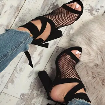 

Women High Heels Shoes 2020 New Spring Summer Peep Toe Thin Heels Sandals Women Sexy Lace up Party Shoes Plus-size 35-40