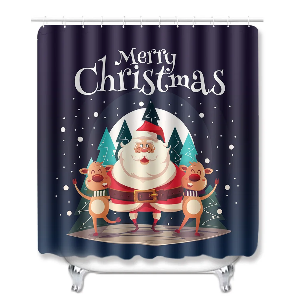 4 шт., Рождественская Водонепроницаемая душевая занавеска в комплекте, нескользящий коврик для ванной, крышка для унитаза, коврик для ванной, мягкий набор ковриков для ванной комнаты