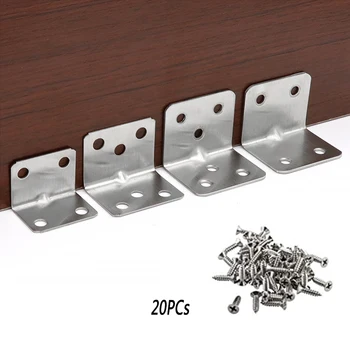 

20Pcs Stainless Steel Angle Corner Right Angle Bracket Metal Furniture Fittings 90 Degree Frame Board Support