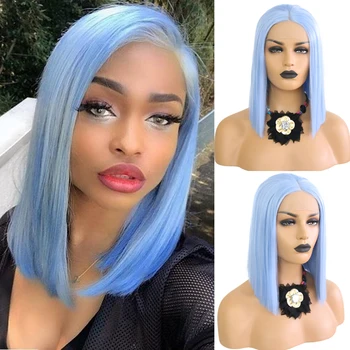 

Charisma Lace Front Wig Blue Color Synthetic Wigs For Women Short Bob Wig Heat Resistant Fiber Hair Short Wigs Cosplay Wigs