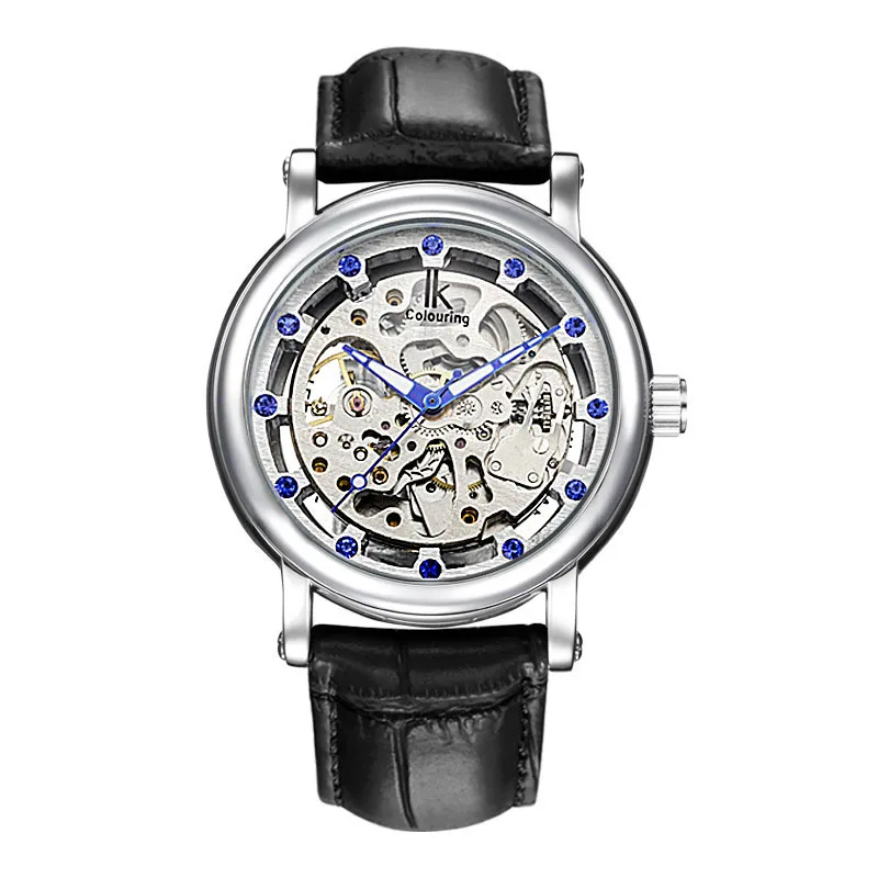1698228blacksilver Мужские часы ik-coloring модные механические часы с скелетом Мужские автоматические часы Роскошные мужские наручные часы Montre Homme - Цвет: 1698228blacksilver