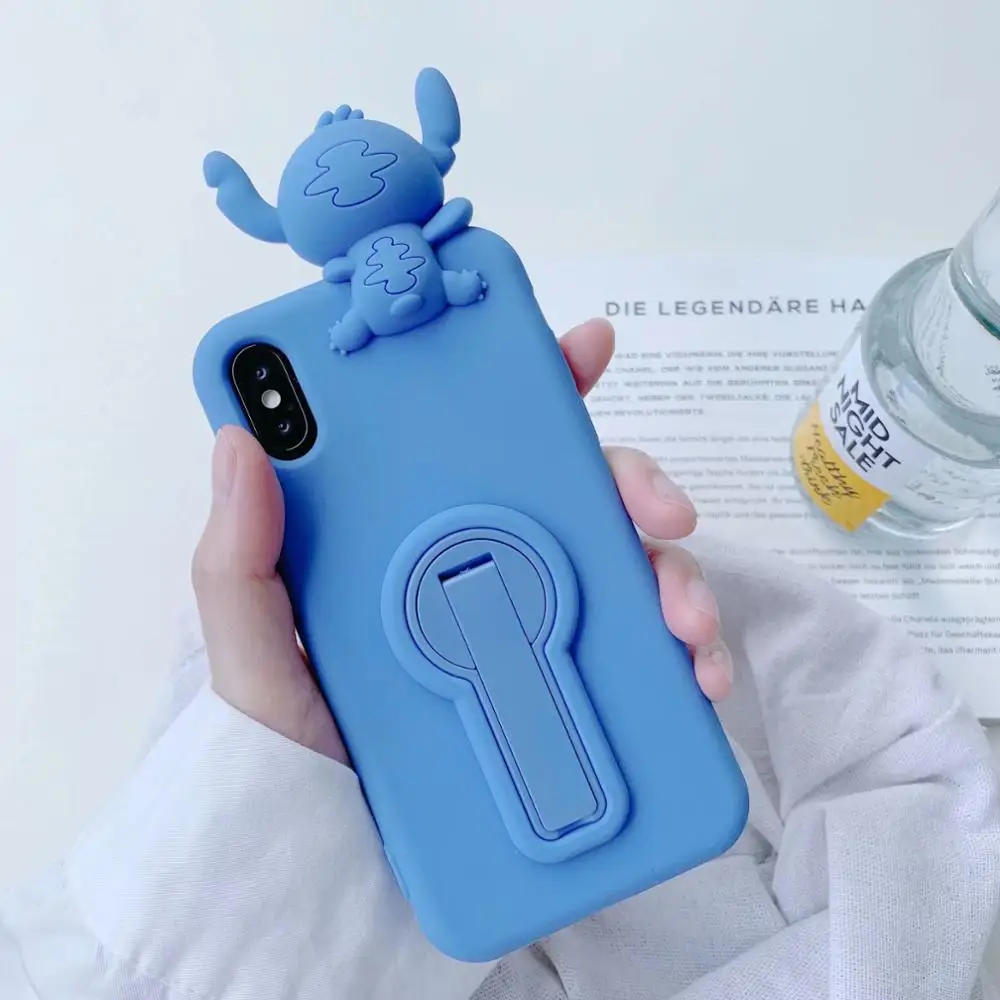 3D с мультяшками силиконовый чехол для iPhone XS MAX XR X 8 7 6S Plus Чехлы Минни кошкой с изображением кролика Банни Единорог Ститч крышка от бутылки - Цвет: Небесно-голубой