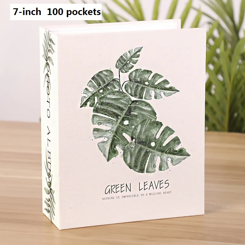 Green Plant Print 5/7-inch Photo Album Memory Book for Wedding Photo Gift Picture Card Collect Holder 100-200 Page Small Albums - Цвет: B  7-inch