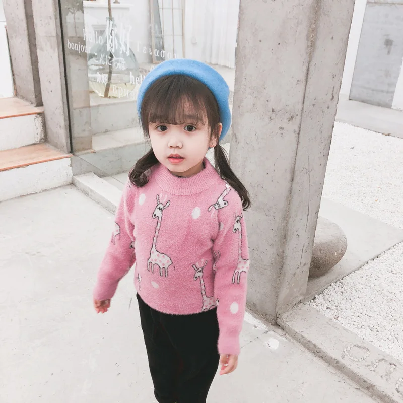 

Girls Faux Mink Cashmere Sweater Autumn And Winter Kids' Sweater 2019 Baby Korean-style Crew Neck Pullover Knitting Shirt