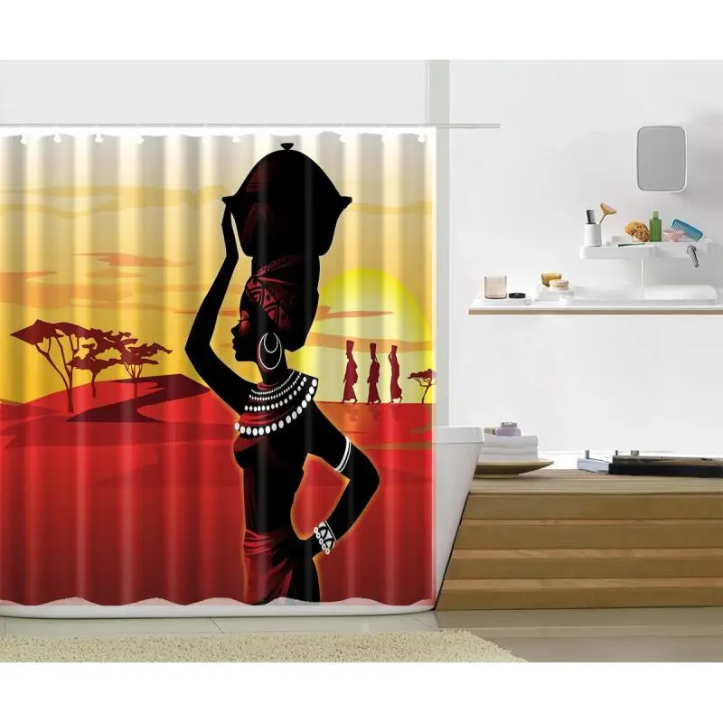 Black Girl African American Shower Curtain Waterproof Bathroom Curtain Polyester Bath Curtain Washable Home Bath Decor Curtains