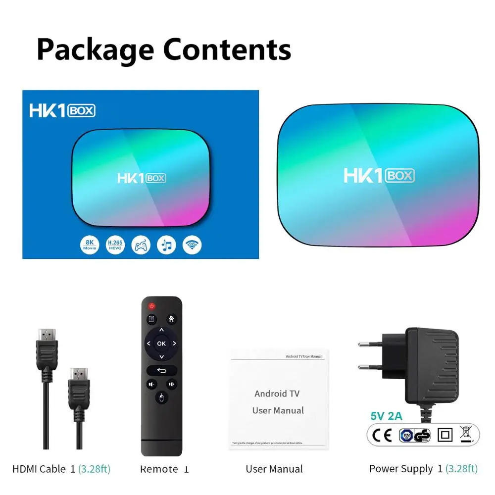 HK1 Box Android 9.0 Smart TV Box Amlogic S905X3 CPU 4GB RAM 32GB 2.4G+5G WiFi 1000M BT4.0 8K Smart Media Player