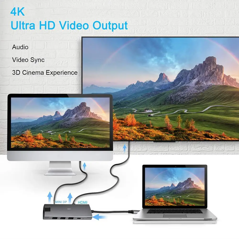 9 в 1 USB C концентратор многопортовый type C концентратор Gigabit Ethernet ультра-высокая скорость синхронизации данных USB C-type концентратор с HDMI 4K RJ-45