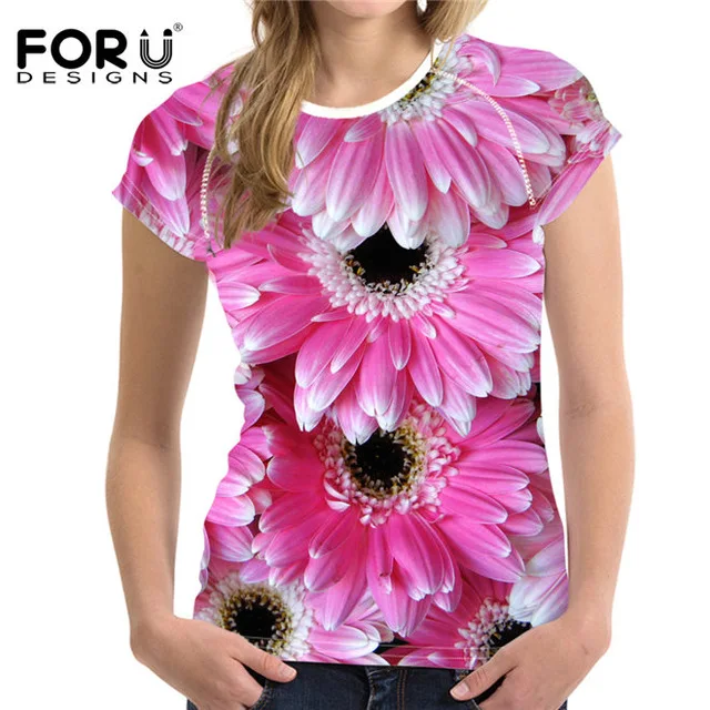 FORUDESIGNS футболка с цветочным рисунком, 3D Рисунок маслом, футболки для женщин, футболки для девочек, эластичные дышащие футболки, повседневная футболка женска - Цвет: CA4624BV