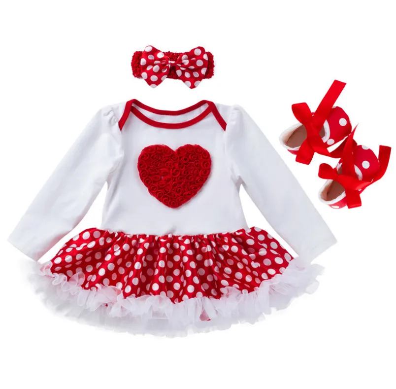3 piece set Костюмы для первого дня рождения; Одежда для маленьких девочек; боди с длинными рукавами для новорожденных; платья в горошек; комплект теплой обуви - Цвет: 3 piece set
